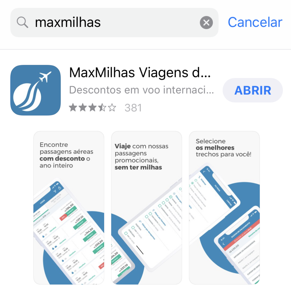 App da MaxMilhas na loja da Apple
