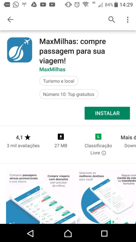 Aplicativo Android MaxMilhas