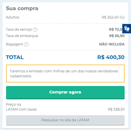 MaxMilhas como comparador de preços